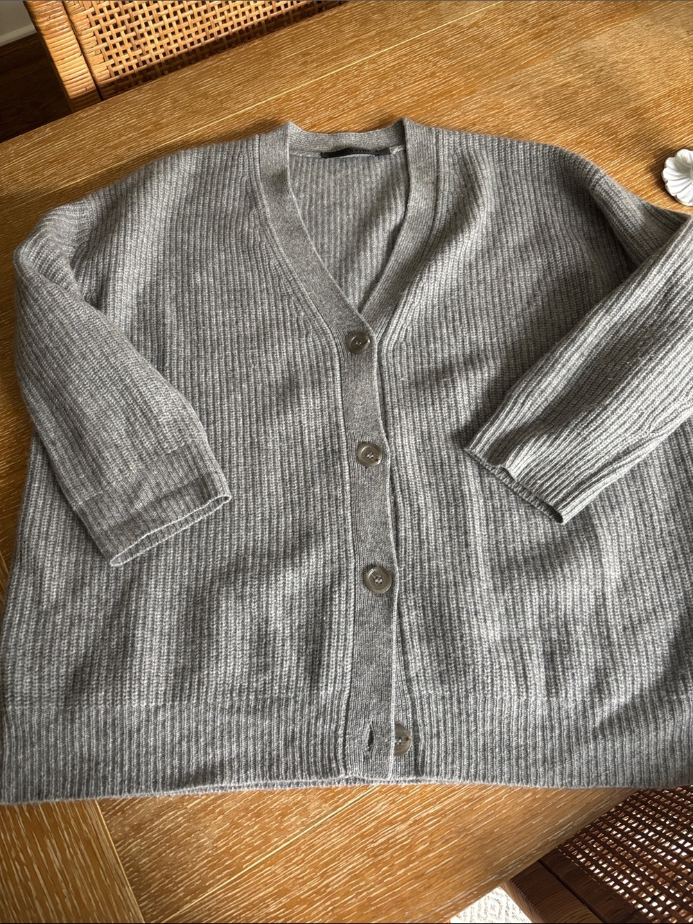 Jenni Kayne Heather Gray Ribbed V-Neck Button Cardigan